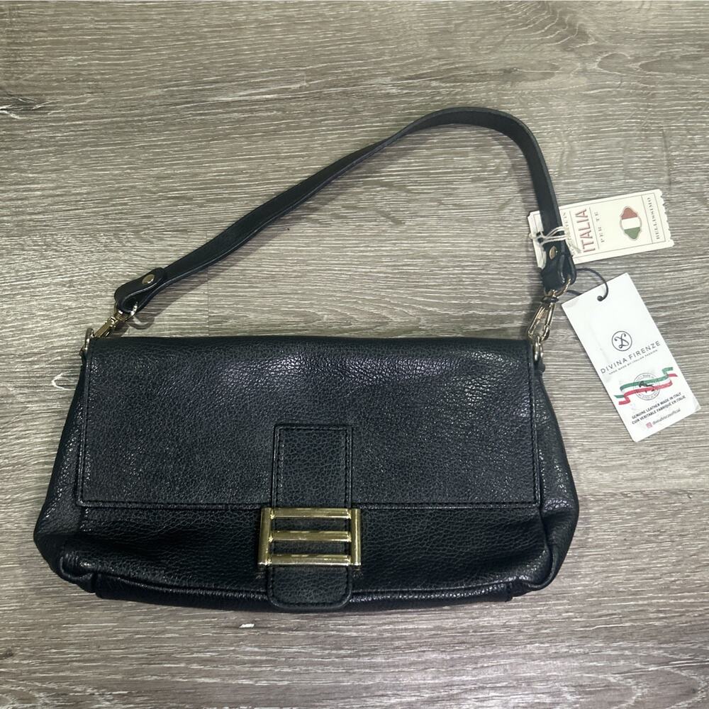 Divina Firenze Italian Leather Black Flap Bag Abbi